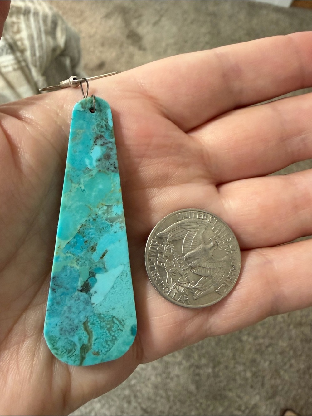 Genuine Turquoise Slab Earrings View 2